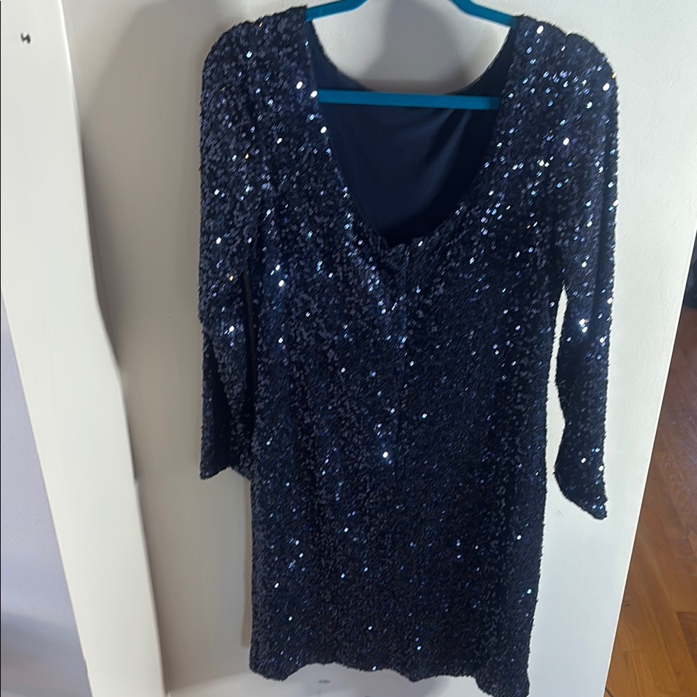 Ralph Lauren Blue Sequin Long Sleeve Dress - Picture 3 of 6